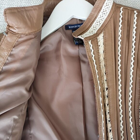 Vintage style Boston Proper Brown 100% Leather with Lace Trim Jacket | Size 6 - Picture 5 of 7